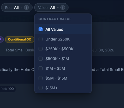 Contract Value Filters Detail